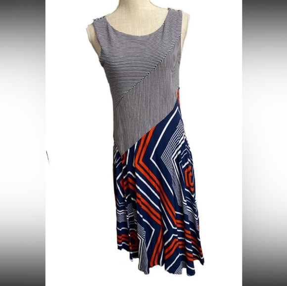 Anthropologie Maeve Cameron Blue/ White/ Orange Asymetrical Dress. Size XL. - Picture 10 of 16